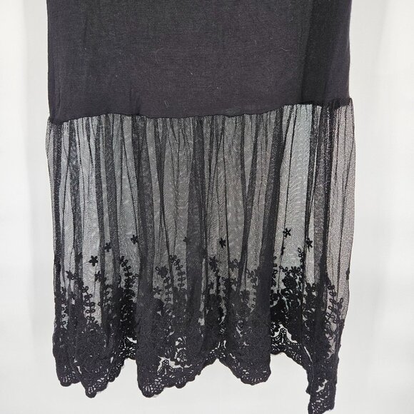Tank Midi Dress Small Black Floral Lace Mesh Skirt Boho Gothic Cotton Blend - Picture 3 of 10